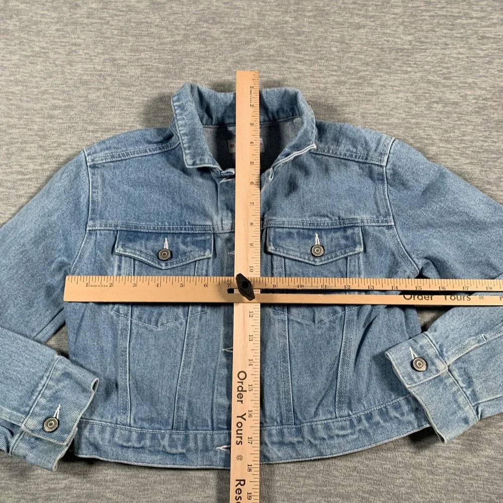American Girl Jacket Girls Medium 10/12 Blue Denim Trucker Embroidered Floral‎